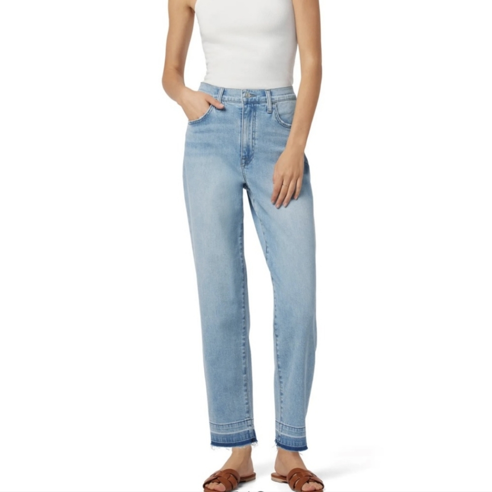 4/$40 HUDSON | Kass Jeans High-Rise Straight Ankle 30 Light Blue Wash Raw Hem